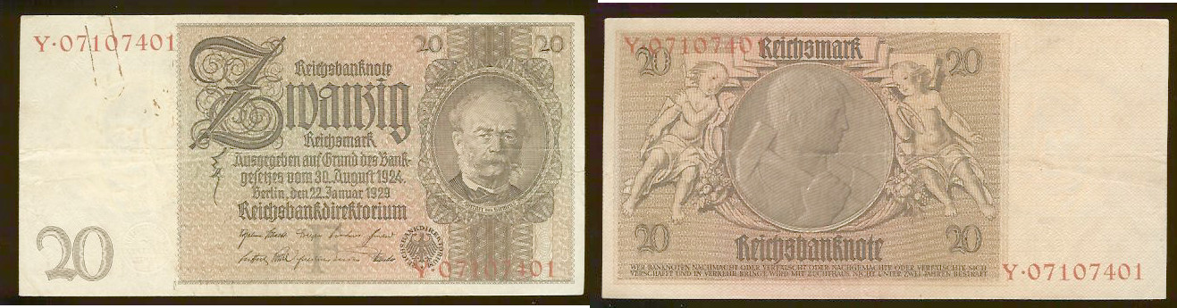 20 Reichsmark ALLEMAGNE 1929 P.181a TTB